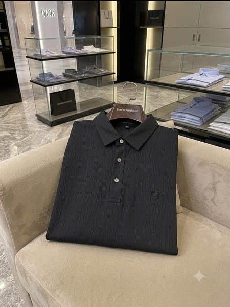 Luxury High-End Black Ribbed Polo T-Shirt – Premium Quality Everyday Essential