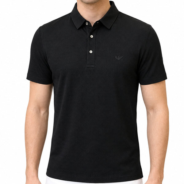 Luxury High-End Black Ribbed Polo T-Shirt – Premium Quality Everyday Essential