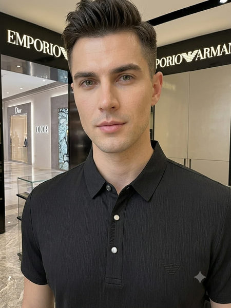 Luxury High-End Black Ribbed Polo T-Shirt – Premium Quality Everyday Essential