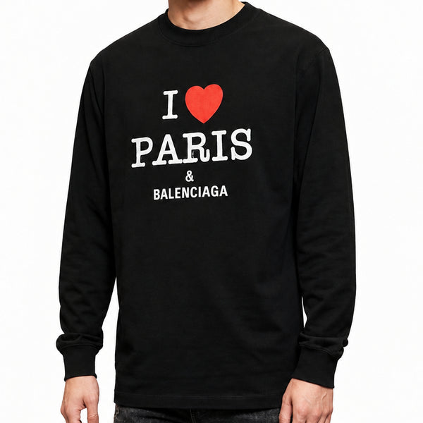 Men Graphic Sweatshirt | Premium Black Long-Sleeve Graphic Tee with Heart Print