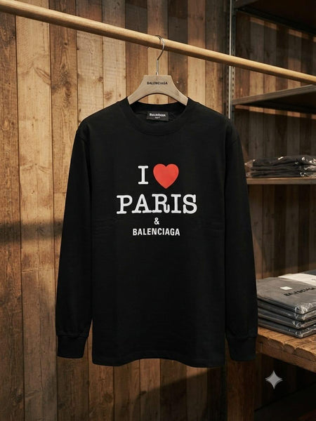 Men Graphic Sweatshirt | Premium Black Long-Sleeve Graphic Tee with Heart Print