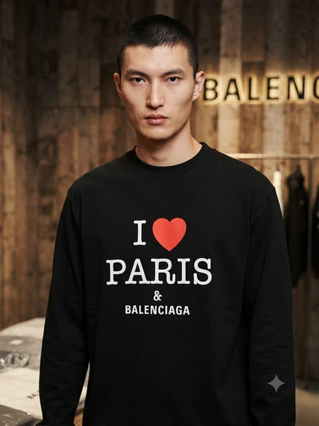 Men Graphic Sweatshirt | Premium Black Long-Sleeve Graphic Tee with Heart Print
