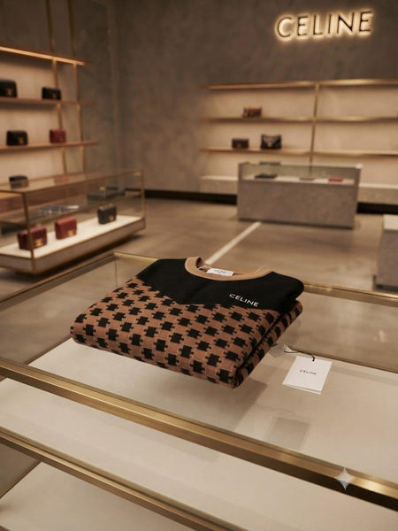 Premium Brown Patterned Knit Sweater with Contrast Yoke