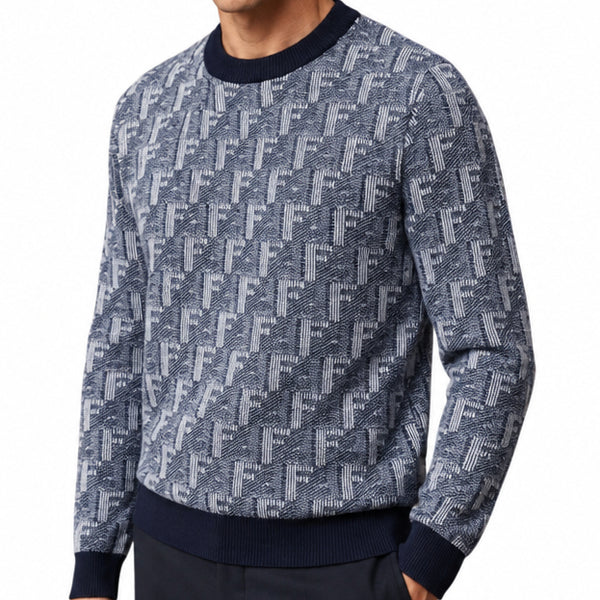 Premium Authentic Quality Pullover – Blue Monogram Knit