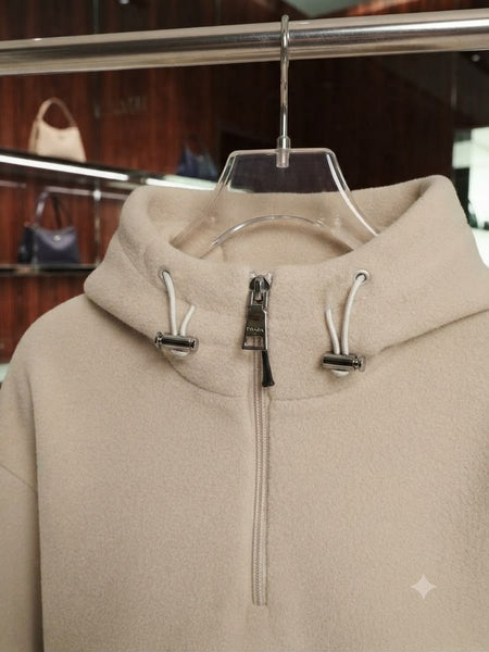 Premium Women Authentic Quality Half Zipper Hoodie Jacket – Cropped Beige
