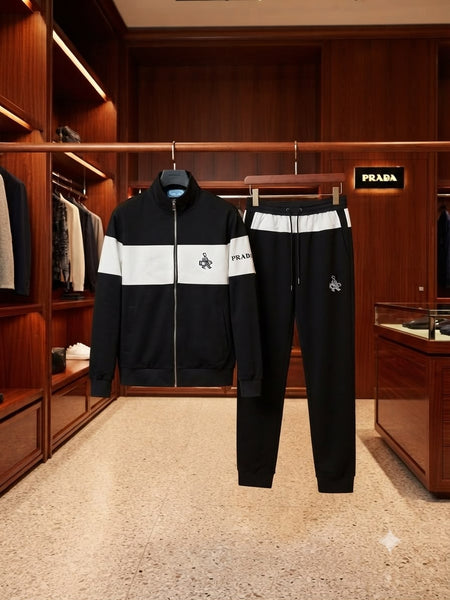 Premium Quality Tracksuit – Black and White Color-Block