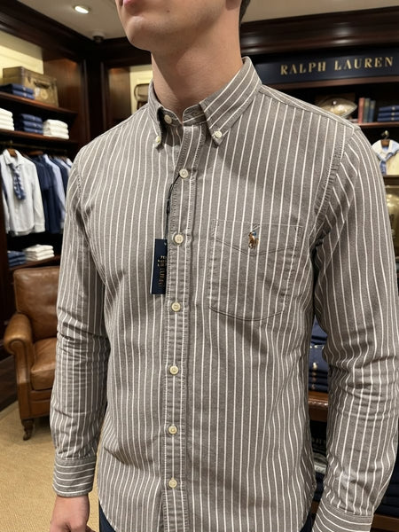 Men Premium Regular Fit Embroidery Logo on Front – Striped Button-Down Shirt