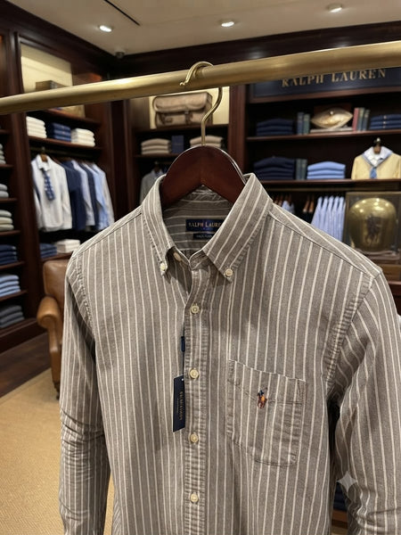 Men Premium Regular Fit Embroidery Logo on Front – Striped Button-Down Shirt