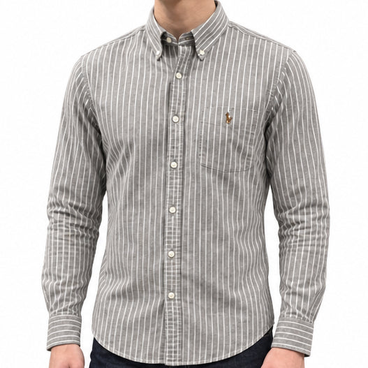 Men Premium Regular Fit Embroidery Logo on Front – Striped Button-Down Shirt