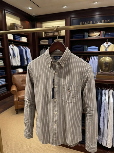 Men Premium Regular Fit Embroidery Logo on Front – Striped Button-Down Shirt