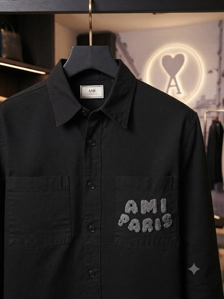 Premium Men One Color in Regular Fit Embroidery Logo on Front – Black Overshirt