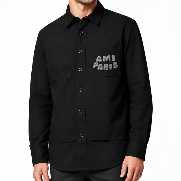 Premium Men One Color in Regular Fit Embroidery Logo on Front – Black Overshirt