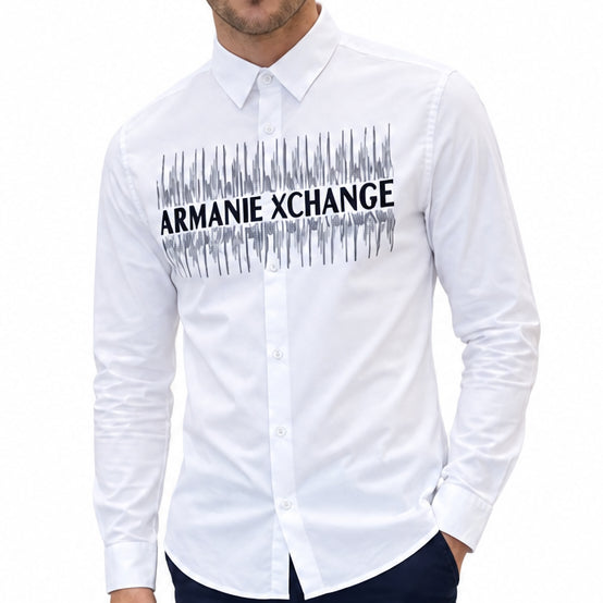 Premium Men White Button-Down Shirt with Bold Front Graphic