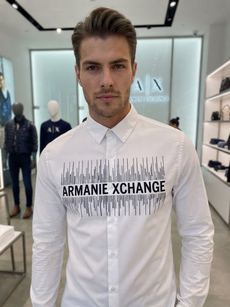 Premium Men White Button-Down Shirt with Bold Front Graphic