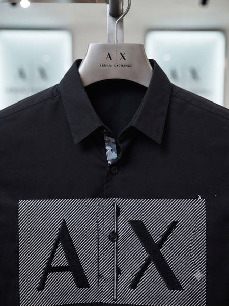 Premium Men Black Button-Down Shirt with Bold Front Graphic