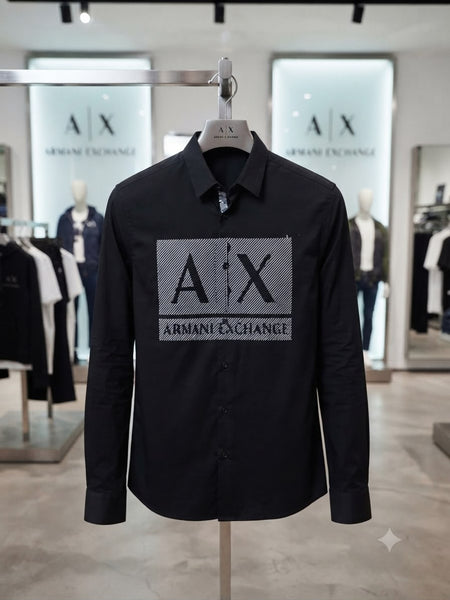 Premium Men Black Button-Down Shirt with Bold Front Graphic