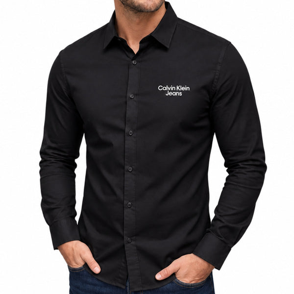 Premium Men Black Slim-Fit Button-Down Shirt – Minimalist Everyday Essential