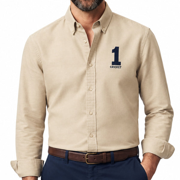 Premium Beige Button-Down Shirt with Number Embroidery