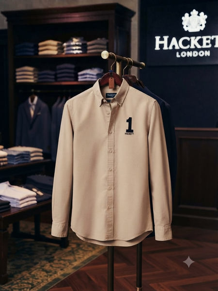 Premium Beige Button-Down Shirt with Number Embroidery