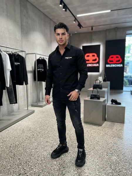 Premium Quality Embroidery Logo on Pocket Shirts Available Now – Luxury Solid Black Collection in High-End Regular Fit