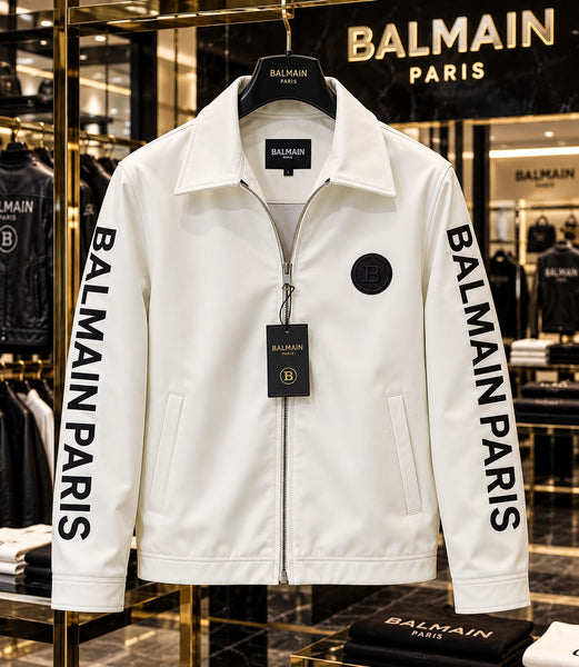 Imported Exclusive High End Leather Jacket Available Now – Luxury White Collection with Bold Sleeve Detailing in Premium Soft Finish
