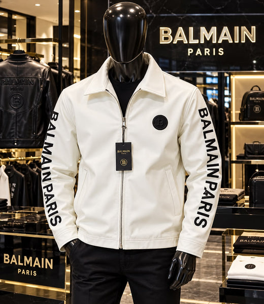 Imported Exclusive High End Leather Jacket Available Now – Luxury White Collection with Bold Sleeve Detailing in Premium Soft Finish