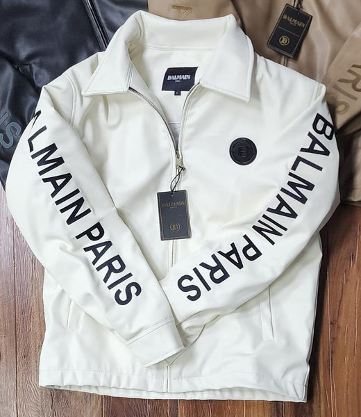 Imported Exclusive High End Leather Jacket Available Now – Luxury White Collection with Bold Sleeve Detailing in Premium Soft Finish
