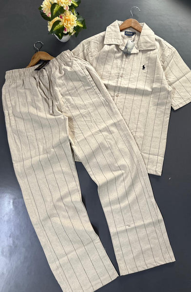 Imported Exclusive Premium Quality Regular Fit Co-Ord Set for Men – Luxury Striped Collection with Embroidery Logo on Front