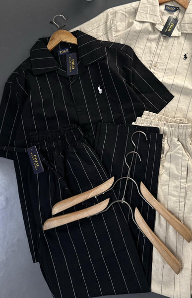 Imported Exclusive Premium Quality Regular Fit Co-Ord Set for Men – Luxury Striped Collection with Embroidery Logo on Front
