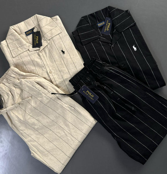 Imported Exclusive Premium Quality Regular Fit Co-Ord Set for Men – Luxury Striped Collection with Embroidery Logo on Front