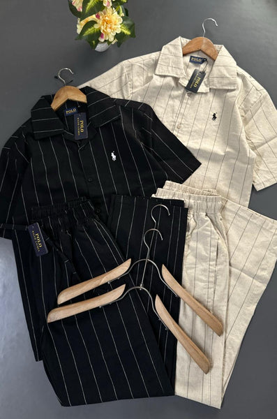 Imported Exclusive Premium Quality Regular Fit Co-Ord Set for Men – Luxury Striped Collection with Embroidery Logo on Front