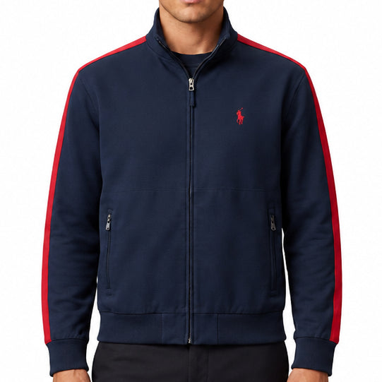 Imported Exclusive High End Quality Zipper Available Now – Luxury Navy Collection with Contrast Sleeve Stripes in Premium Soft Finish