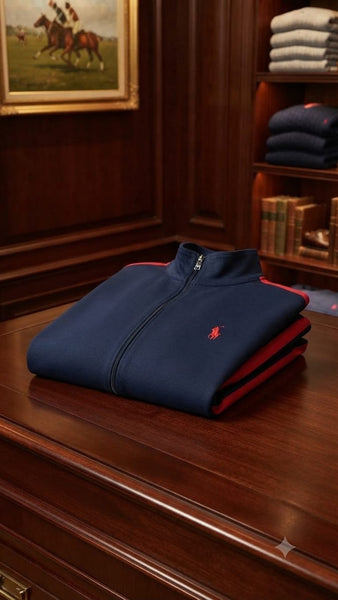 Imported Exclusive High End Quality Zipper Available Now – Luxury Navy Collection with Contrast Sleeve Stripes in Premium Soft Finish
