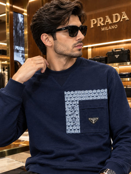 Imported Exclusive High End Quality Regular Fit Sweatshirts Available Now – Luxury Navy Collection with Contrast Pocket Detail in Soft Premium Finish