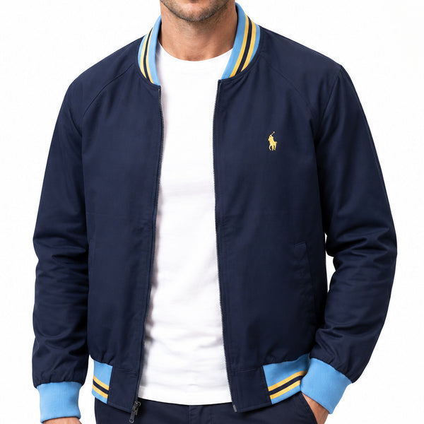 Imported Exclusive High End Quality Bomber Jackets Available Now – Luxury Navy Collection with Contrast Ribbed Details in Premium Soft Finish