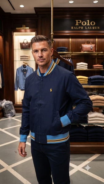 Imported Exclusive High End Quality Bomber Jackets Available Now – Luxury Navy Collection with Contrast Ribbed Details in Premium Soft Finish
