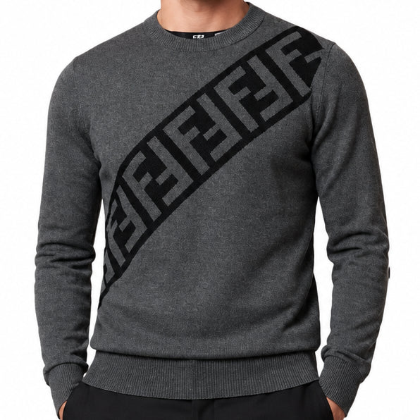 Premium Exclusive High End Quality Imported Authentic Quality Pullover Available Now – Luxury Grey Knit Collection with Bold Diagonal Detail in Soft Premium Finish