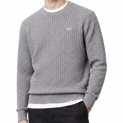 Premium Exclusive High End Quality Imported Authentic Quality Pullover Available Now – Luxury Grey Waffle Knit Collection with Subtle Chest Detail in Soft Premium Finish