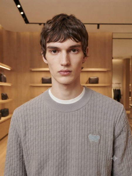 Premium Exclusive High End Quality Imported Authentic Quality Pullover Available Now – Luxury Grey Waffle Knit Collection with Subtle Chest Detail in Soft Premium Finish