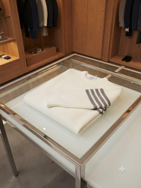 Premium Exclusive High End Quality Imported Authentic Quality Pullover Available Now – Luxury White Ribbed Knit Collection with Sleeve Stripe Detail in Soft Premium Finish