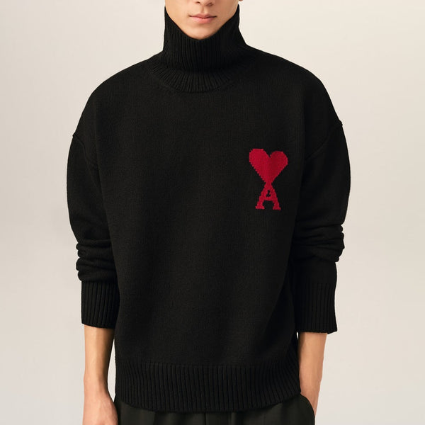 Premium Exclusive High End Quality Imported Turtleneck Pullover Available Now – Luxury Black Knit Collection with Subtle Chest Emblem in Soft Premium Finish