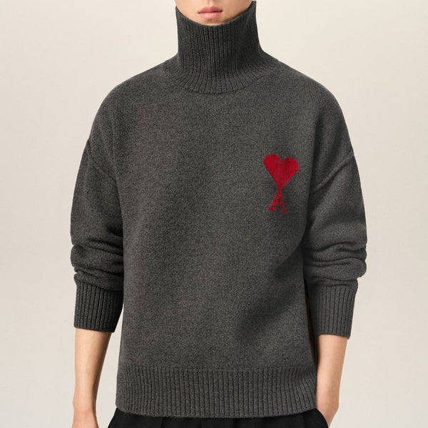 Premium Exclusive High End Quality Imported Turtleneck Pullover Available Now – Luxury Gray Knit Collection with Subtle Chest Emblem in Soft Premium Finish