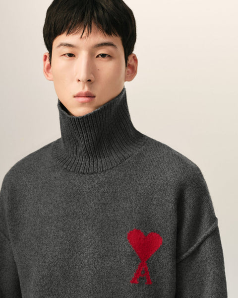 Premium Exclusive High End Quality Imported Turtleneck Pullover Available Now – Luxury Gray Knit Collection with Subtle Chest Emblem in Soft Premium Finish