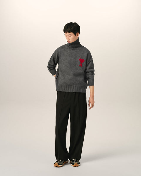 Premium Exclusive High End Quality Imported Turtleneck Pullover Available Now – Luxury Gray Knit Collection with Subtle Chest Emblem in Soft Premium Finish