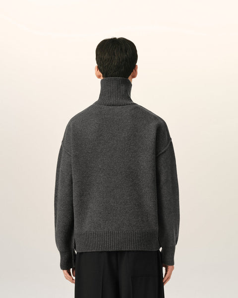 Premium Exclusive High End Quality Imported Turtleneck Pullover Available Now – Luxury Gray Knit Collection with Subtle Chest Emblem in Soft Premium Finish