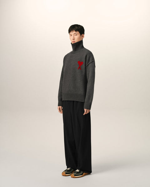 Premium Exclusive High End Quality Imported Turtleneck Pullover Available Now – Luxury Gray Knit Collection with Subtle Chest Emblem in Soft Premium Finish