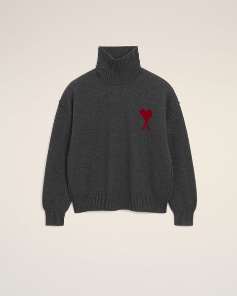 Premium Exclusive High End Quality Imported Turtleneck Pullover Available Now – Luxury Gray Knit Collection with Subtle Chest Emblem in Soft Premium Finish