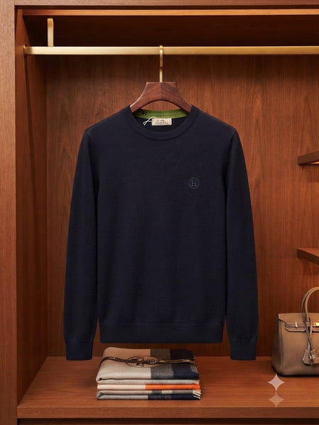 Premium Exclusive High-End Authentic Quality Navy Soft Knit Crew-Neck Pullover