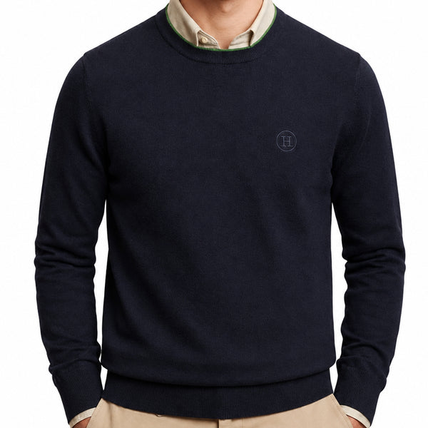 Premium Exclusive High-End Authentic Quality Navy Soft Knit Crew-Neck Pullover