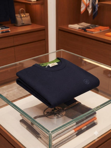 Premium Exclusive High-End Authentic Quality Navy Soft Knit Crew-Neck Pullover